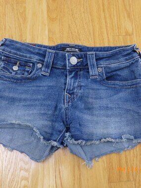 True Religion Joey Low Rise Micro Mini Cut Off Blue Denim Jean Shorts Size 26